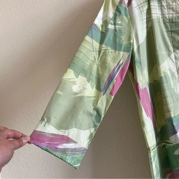 Vintage Melrose green & pink abstract waterproof trench coat - Picture 6 of 15